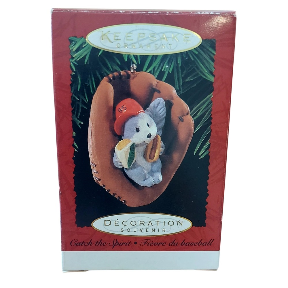 Vintage 1995 Hallmark Keepsake Squirrel in Wilson Baseball Glove Ornament QX5899
